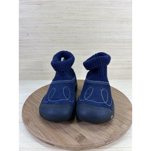 Keen Toddler Shay Blue Leather Knit Ankle Slip On Boots Youth Size 5 - Picture 2 of 8
